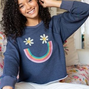 Natural Life Smiley Rainbow Cropped Sweatshirt XL Womens